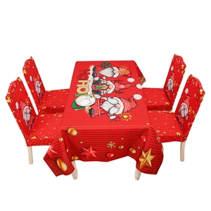 Set tovaglia e coprisedie natalizi, decorazione elastica rossa per sala da pranzo festiva.