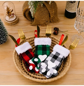 Three-piece buffalo plaid Christmas stockings cutlery holders set in red, green and white