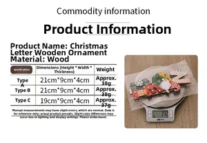 Detailed size and weight chart for Christmas wooden alphabet ornaments NOEL and JOY