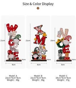 Detailed size chart for Christmas wooden gnome table ornaments with dimensions and weights