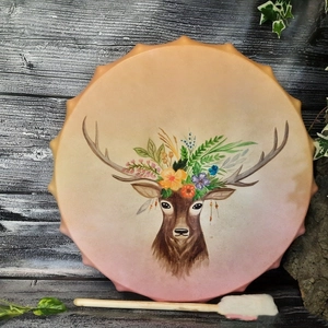 Shaman Drum Hand Painted Floral Antelope Plywood Percussion Instrument With Mallet Ethnic Meditation Home Decor