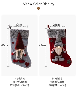 Detailed size guide of Nordic Forest Gnome Christmas stockings with plush fur cuff trim