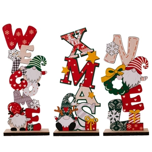 Three-piece Christmas wooden gnome table signs featuring WELCOME XMAS and NOEL lettering
