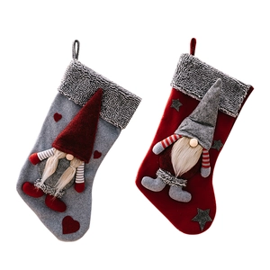 Nordic Gnome Christmas stockings in red and grey felt with faux fur trim for holiday decor