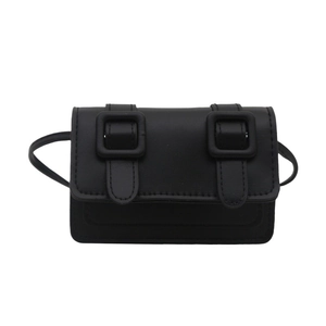 Chic black mini crossbody messenger bag with double decorative straps and flap closure