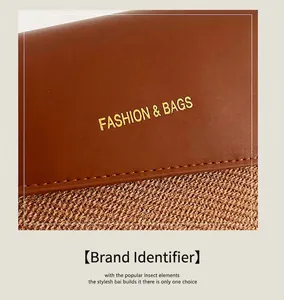 Detail of the high-quality leather stitching and woven fabric on the square crossbody bag