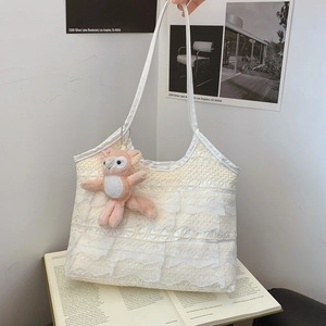 Mode Große Kapazität Spitze Tragetasche Für Damen Stilvolle Süße Spitze Rüschen Umhängetasche Minimalistische All-Match Achseltasche Tägliche Reise Handtasche