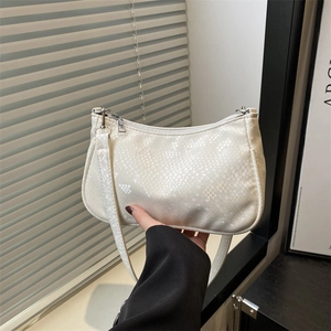 Sac À Bandoulière Pour Femme Motif Serpent Gaufré Similicuir Mode Rétro Baguette À Main Élégant Couleur Unie