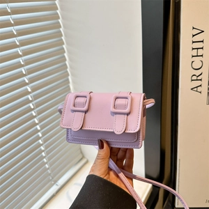 Women Retro PU Leather Mini Crossbody Shoulder Bag Simple Small Square Bag With Belt Decoration Fashion Daily Handbag