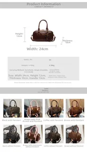 Detailed size chart and multi-color options for the retro PU leather baseball handbag