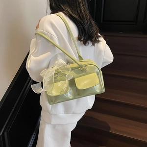 Mint green shoulder bag with lace bows in a stylish Korean minimalist design
