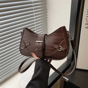 Retro Chic PU Leather Crocodile Pattern Underarm Bag For Women Vintage Metal Buckle Hobo Shoulder Bag Casual Daily Handbag