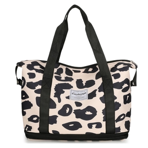 Leopard print yoga travel bag with bottom shoe compartment and large capacity storage