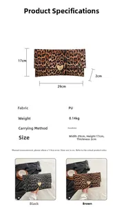 Spécifications de taille détaillées et paramètres matières pour pochette imprimé léopard