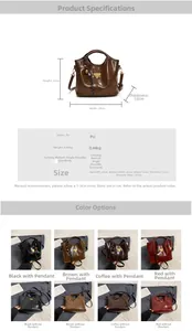 Detailed chart showing retro PU tote bag dimensions and four available color options