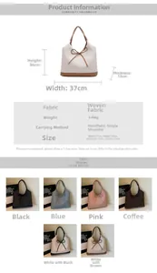 Size guide for minimalist large tote bag with dimensions and color options displayed