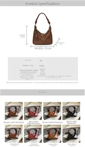 Tableau des tailles et options de couleurs pour le grand sac fourre-tout en cuir PU