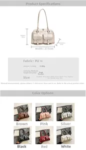Detailed size specifications and material view of the multi-pocket PU shoulder bag