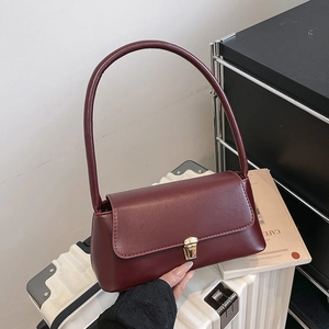 Petit Sac Sous le Bras en Cuir PU Minimaliste pour Femmes Sac à Bandoulière Baguette à la Mode avec Boucle en Métal