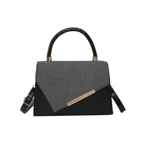 Elegant black minimalist handbag with diamond texture and gold metal accents