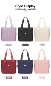 Detailed grid view of minimalist tote bags in six colors with side pockets and zipper