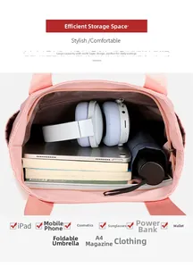 Pink tote bag interior showing large capacity for iPad, A4 magazines and essentials
