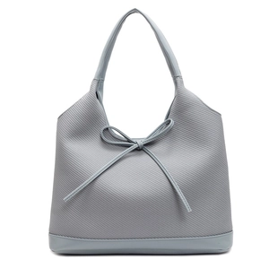 Minimalist light gray tote bag for women with textured finish and decorative bow