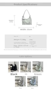 Detailed size specifications and multi-color options for the large PU leather tote bag
