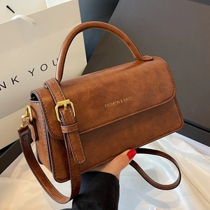 Sac Bandoulière Vintage en Cuir PU pour Femmes Mode Impression de Lettres Petit Sac Carré avec Poignée Sac à Main