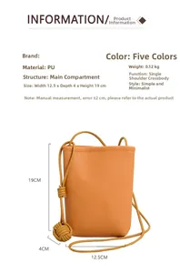 Detailed size chart for orange litchi-grain PU leather mini crossbody bag 12.5x19cm
