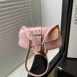 Women Retro PU Leather Underarm Bag With Large Silver Metal Buckle Solid Color Shoulder Bag For Daily Fashion Lady