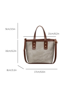 Sac à main en toile contrastée avec poignées en cuir et bandoulière pour femme