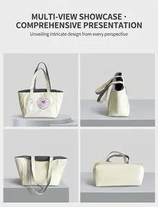 Detail view showing front, side, back and bottom of the large canvas tote with heart