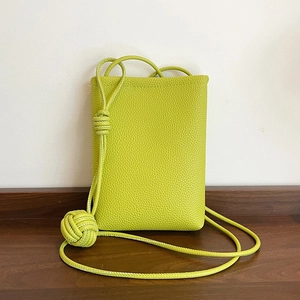 Women Minimalist Pebbled PU Leather Crossbody Bag Small Vertical Square Phone Bag With Knotted Ball Decorative Strap