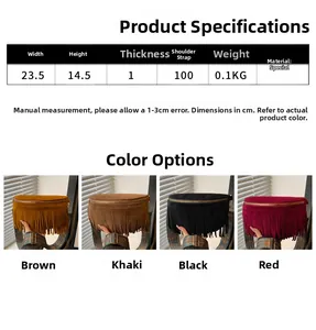 Size chart and color options for bohemian fringe crossbody bag with vintage woven strap