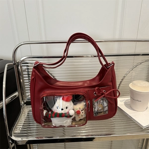 Sac Ita de Haute Qualité pour Femmes Fenêtre PVC Transparente Sac Bandoulière Cuir PU Nœud Doux pour Cartes Photo Anime