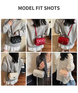 Collage de sacs bandoulière matelassés en noir, rouge, crème, argent et tons roses