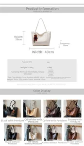 Detailed size chart and multi-color options for the large vintage tote bag with dimensions