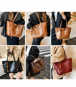 Detailed views of high-capacity tote bags with stylish wooden bead tassel accessories