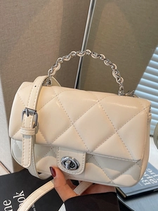 Sac À Bandoulière Femme Matelassé Losange Cuir PU Poignée Chaîne Argentée Fermoir Pivotant Petit Sac Carré Élégant Quotidien