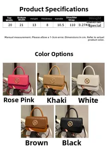 Guide des tailles montrant les dimensions du sac tressé et cinq options de couleurs
