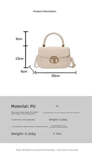 Detailed size specifications for beige PU leather crossbody bag with dimensions and strap info