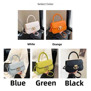 Collage of fashion crossbody bags in white, orange, blue, green, and black with D-locks