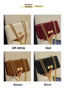 Detailed grid view of stone pattern crossbody bags in beige, red, brown, and black colors
