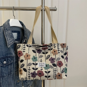 Women Retro Floral Jacquard Tote Bag High Capacity Canvas Shoulder Bag Vintage Ethnic Style Handbag Casual Daily Bag