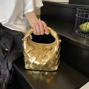 Sac à Main Tressé Métallique Femme Sac Hobo en Cuir PU Bandoulière pour Navettage Fête Femme Sac à la Mode