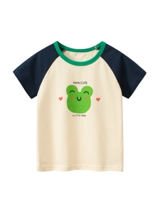 Girls Short Sleeve T-Shirt Cotton Raglan Casual Top Summer Cartoon Frog Print Cute Comfortable Apparel