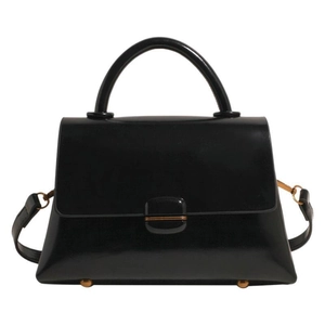 Sac à main classique en similicuir noir brillant avec détails dorés et anse dessus