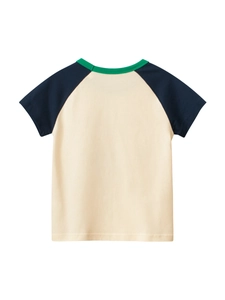 Kids color-block raglan sleeve cotton t-shirt in cream and navy blue for summer wear