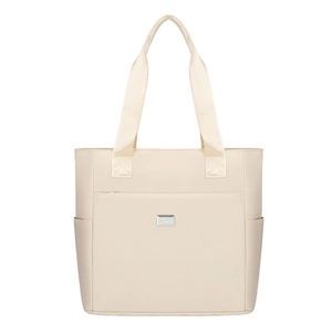 Minimalist cream white large capacity tote bag made of lightweight Oxford fabric